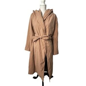 HYFVE Women's Pink Long Hooded Trench Coat Duster‎ Belted Wrap Jacket Sz M